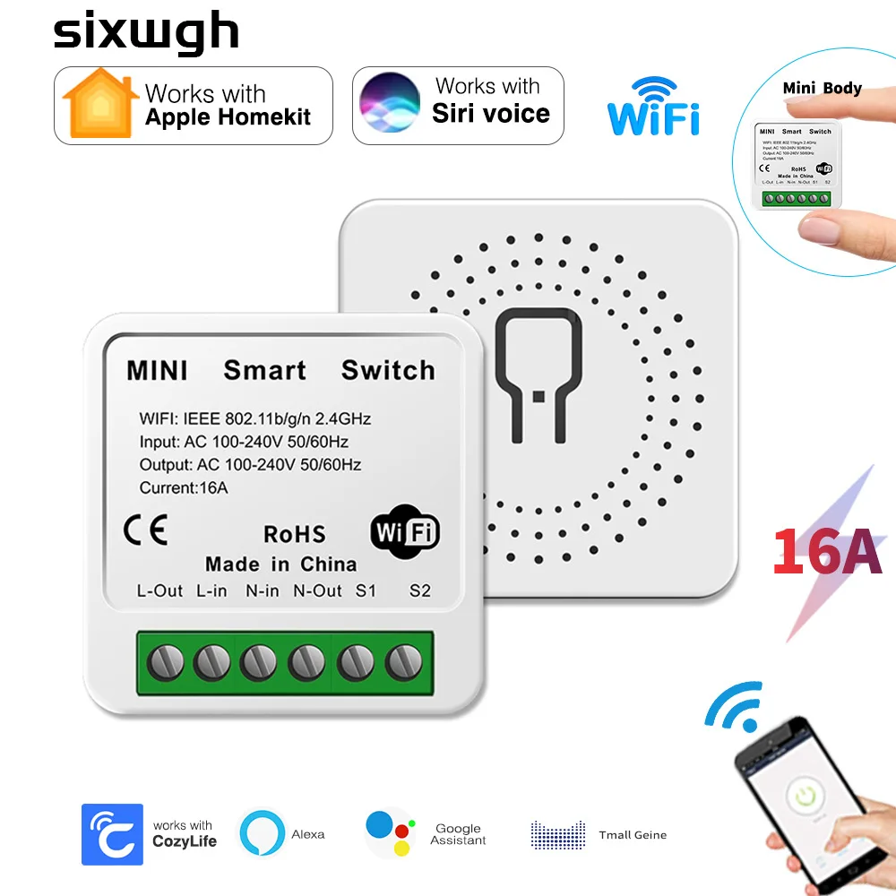 

Wifi Mini Smart Switch 16A DIY Light Switches 2 Way Wireless Smart Home with Tuya Smart Life EweLink Alexa Alice Google Home