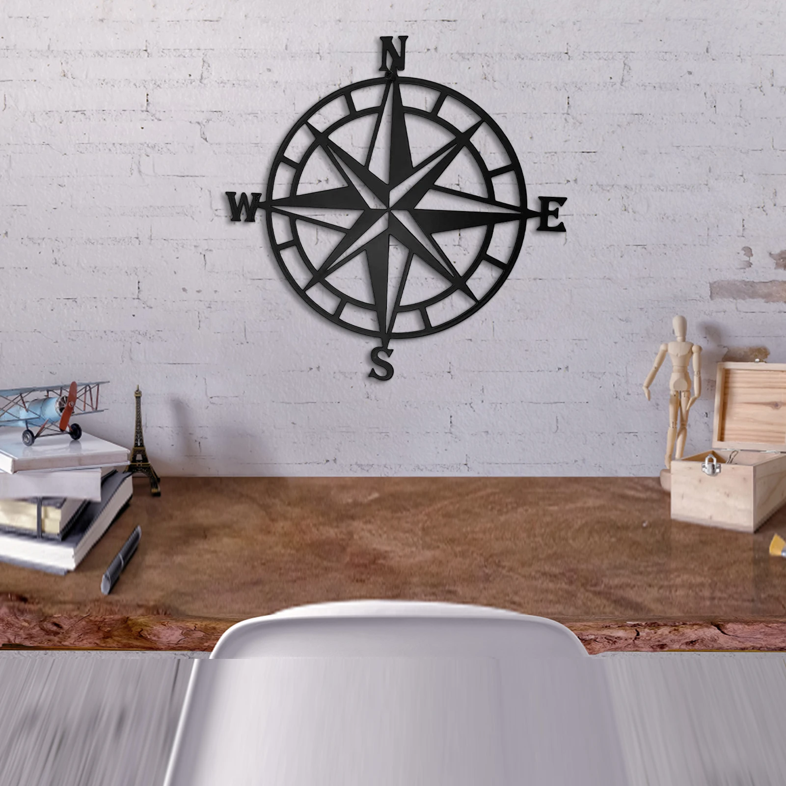 

Sea Compass Wind Style Decor Wall Stickers Removable Decals Mural Hollow-Carved Metal Compass - Retro Mural
