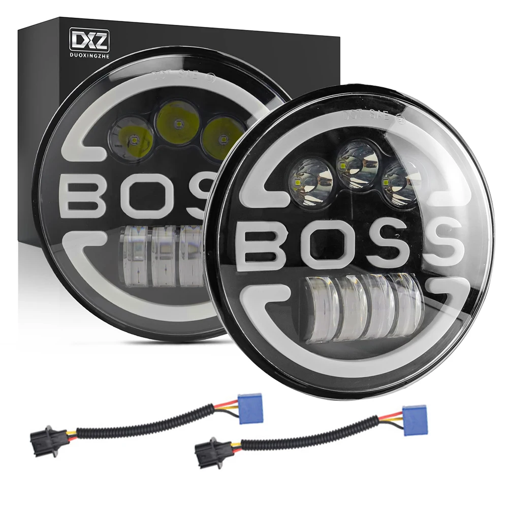 

DXZ 2pcs 7Inch H4 HeadLight Hi-Lo Car LED Running Lamp Boss Angel Eyes 12V 24V For Jeep Wrangler Lada 4x4 Niva OffRoad Hummer