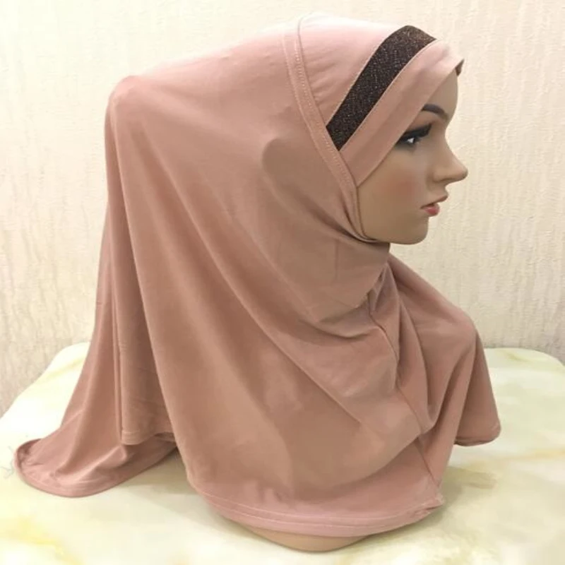 

H063 high quality muslim big girls hijab glitters pull on islamic scarf headwrap pray scarves amira headscarf