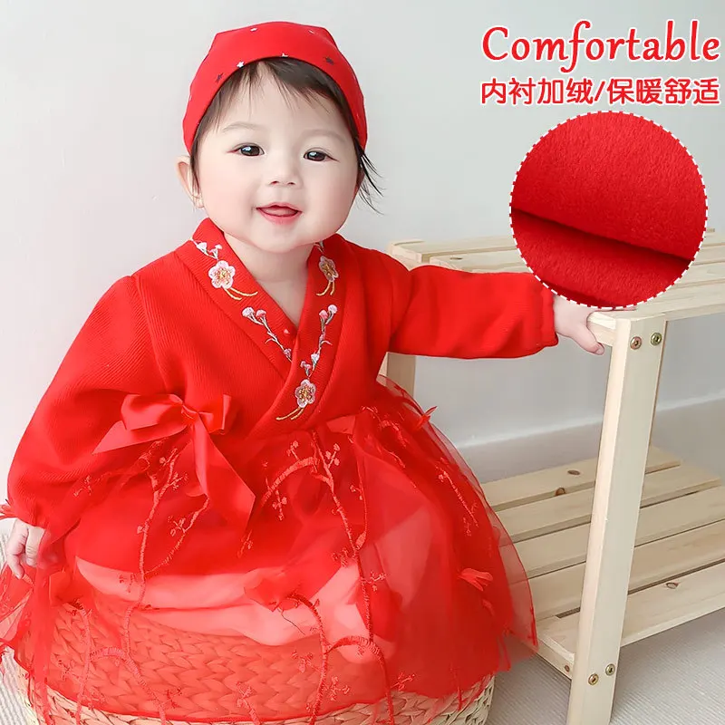 

Baby Clothes Dress Girl Baby Spring Girl Treasure's Birthday Clothes Spring and Autumn Baby Girl Plus Velvet Skirt Red Dress