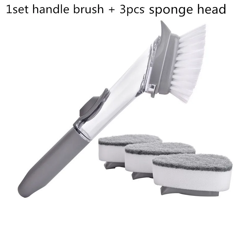 Kitchen Cleaning Brush with Dishwashing Sponge 2 In 1 Long Handle Dish Brush Cleaning Tools