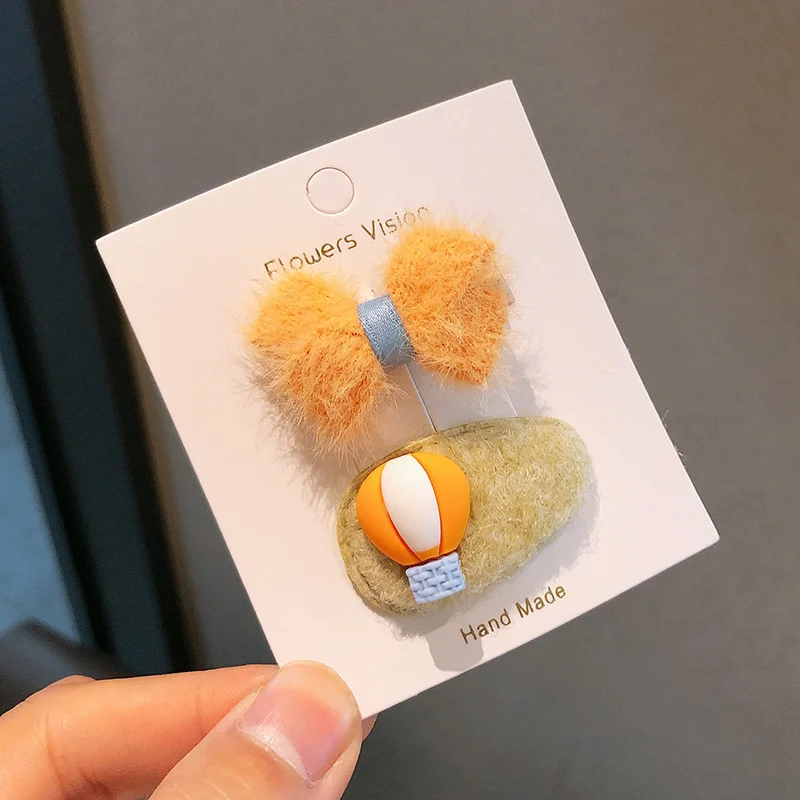 

2 шт./лот новая Корейская версия детских аксессуаров для волос вязаная заколка для волос с бантом твидовый зажим из смолы мультяшный боковой...