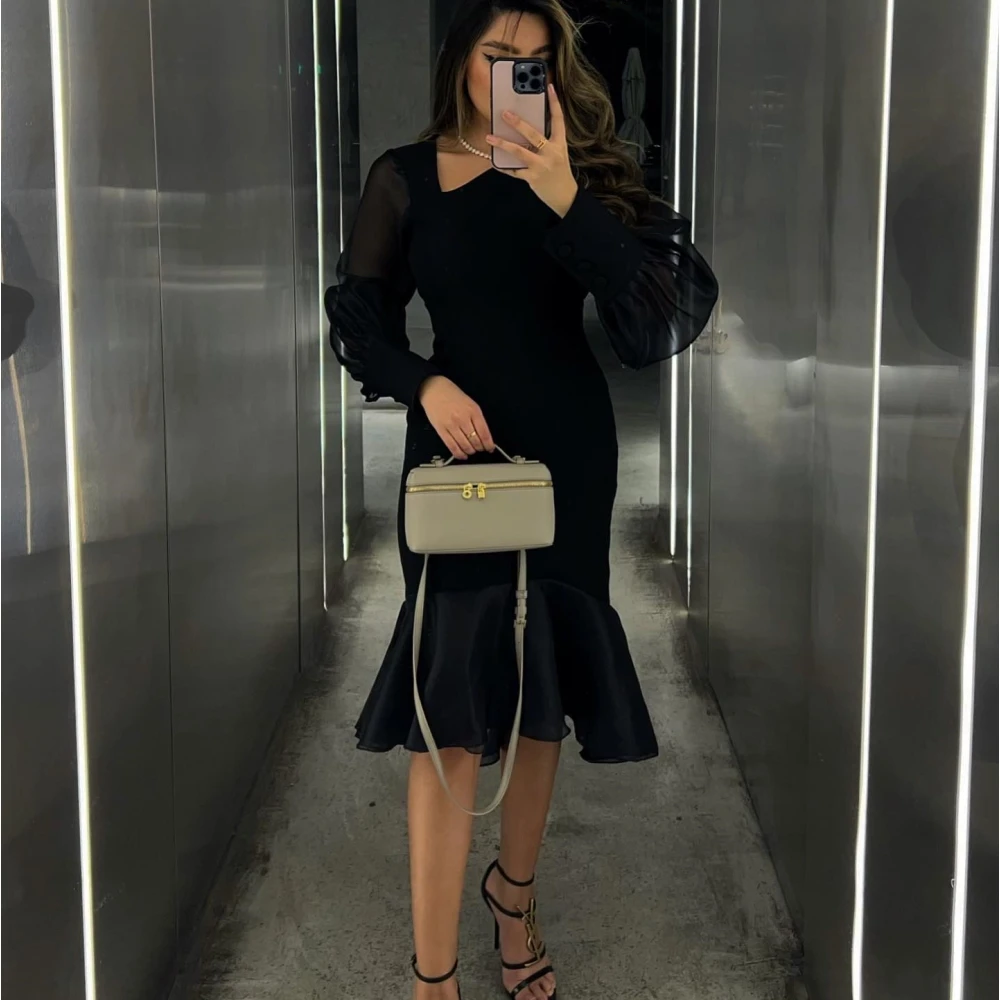 

Qcenkern V-образный вырез вечерняя официальная Саудовская Аравия пышные рукава многоярусная черная органза вечерние платья наряды Женская одежда для вечеринки 2023