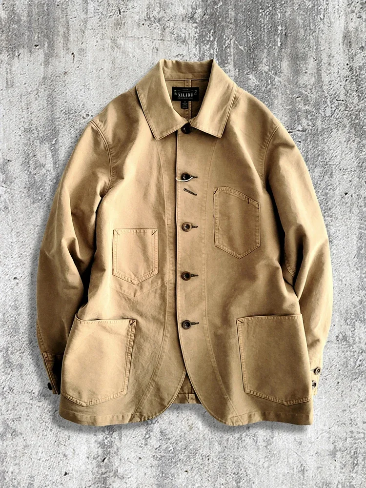 Amekaji Wear мужская хлопковая рабочая одежда цвета хаки костюм с отложным воротником