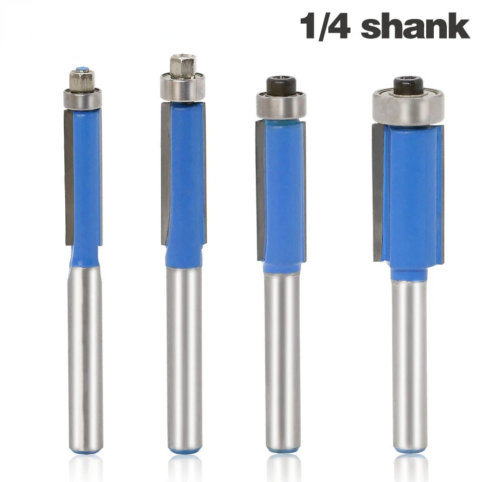 

4pcs 1/4" Shank Flush Trim Router Bits for wood Trimming Cutters with bearing woodworking tool endmill milling cutter