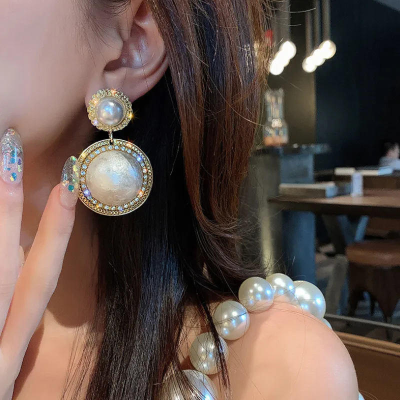 

Korean VintageBig Pearl Dangle Earrings for Women Statement Ear Jewelry Gifts