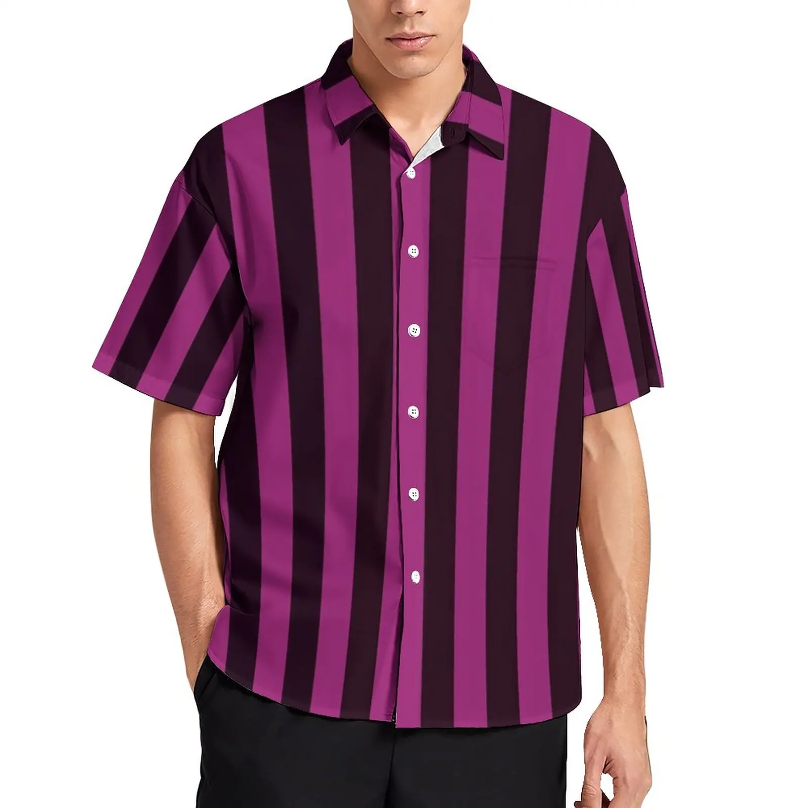 

Cherry Pink Striped Casual Shirts Vertical Stripes Beach Shirt Summer Stylish Blouses Men Printed Plus Size
