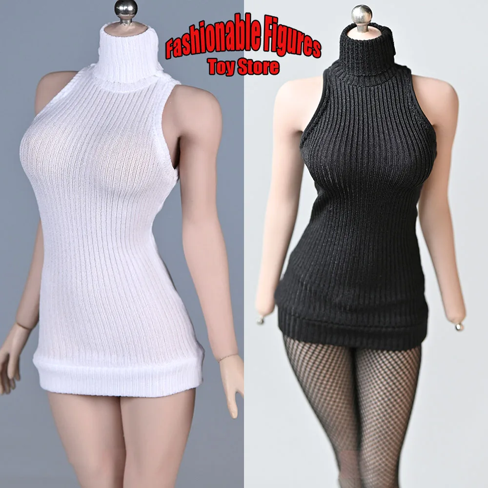 

1/6 Female Soldier Dress Sexy Sleeveless knit Striped Turtleneck Off Shoulder Sweater Clothes For 12 Inches Action Figure Body