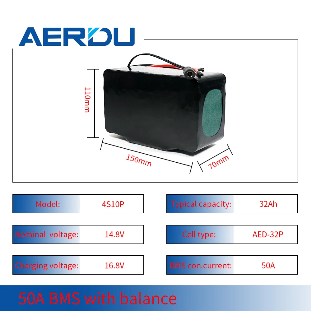 AERDU Genuine 14.8V 32Ah 4S10P 18650 Rechargeable Lithium Battery Pack 3200mAh Cells 560W FOR Electric Scooters Ebike Motorcycle |