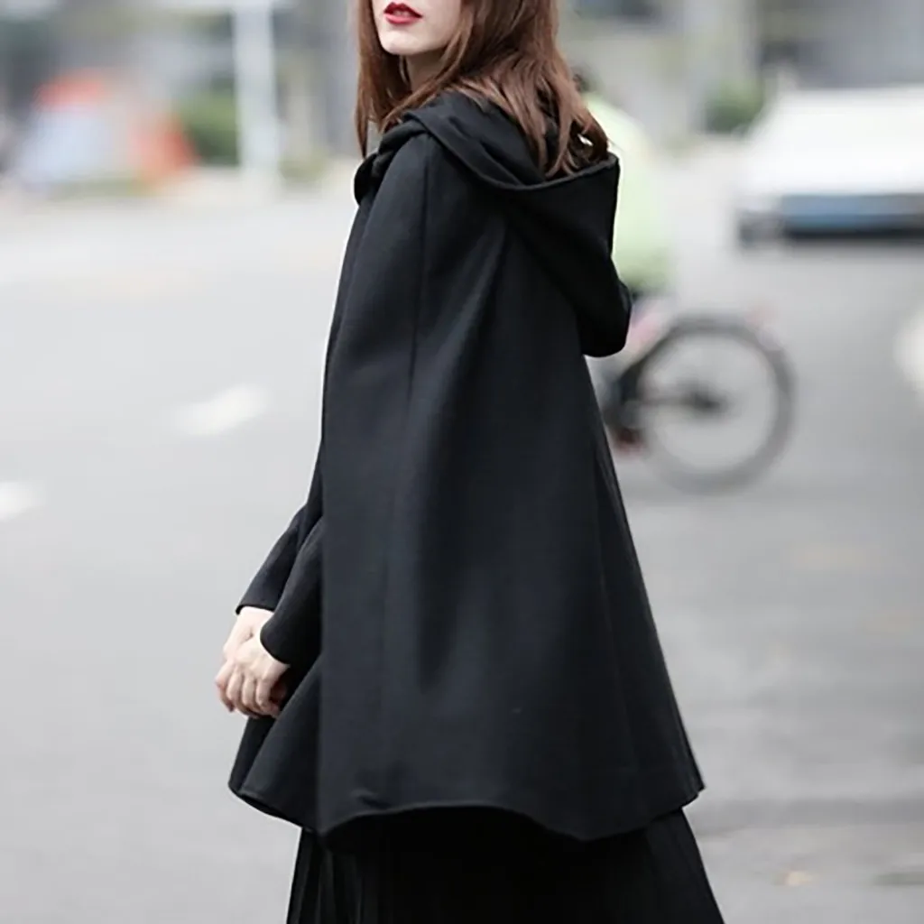 

2023HOT JTFAN Medieval Women Outwear Irregular Cloak Hooded Coat Thin Vintage Gothic Cape Poncho Casual Midi Long Cardigan