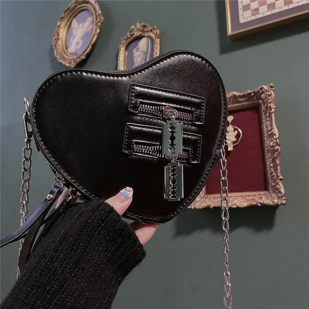 

JIAERDI Gothic Heart Crossbody Bag Women Y2k Grunge High Street Pu Leather Black Messenger Bag Ladies Harajuku Aesthetic Handbag