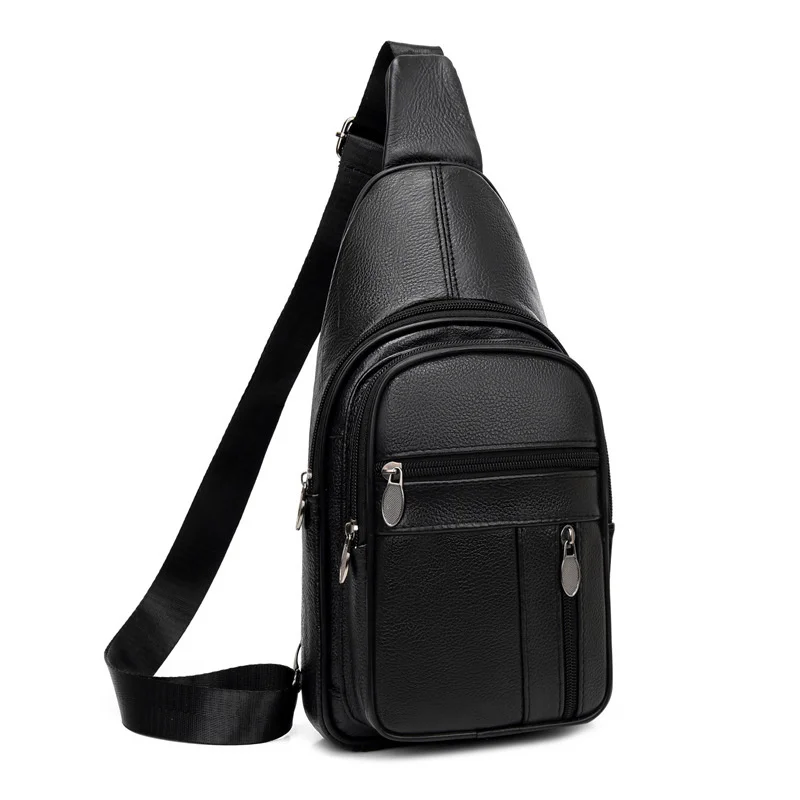 New Genuine Leather Chest Bag Men's Casual Korean Version Men's One Shoulder Backpack Crossbody Bag Top Layer Cowhide Large