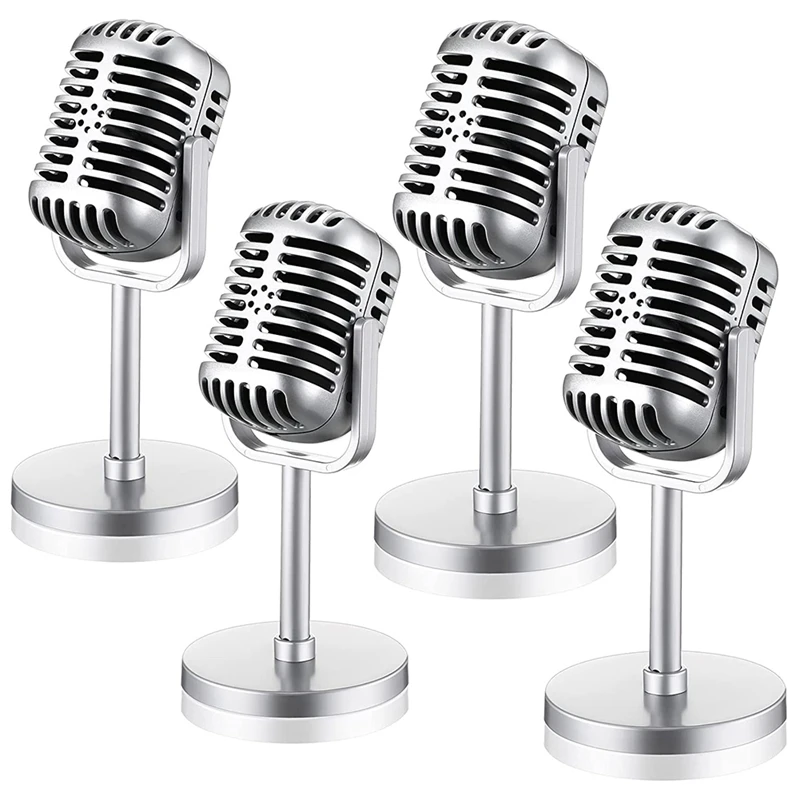 Купи 4Pcs Retro Microphone Props Model Vintage Microphone Antique Microphone Toy Microphone Stage Table Decor Silver за 794 рублей в магазине AliExpress