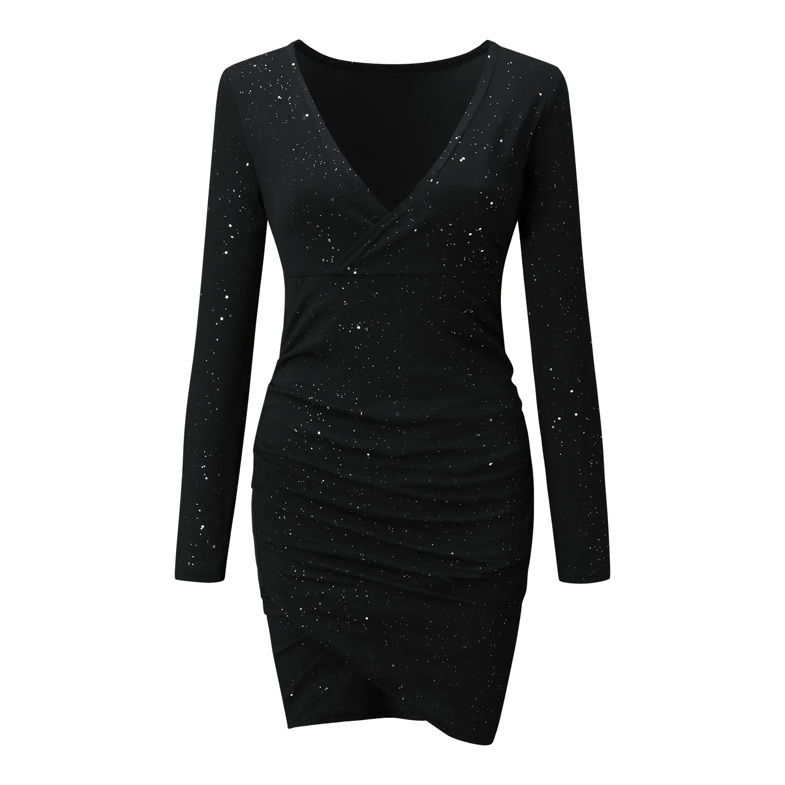 Женское платье с длинным рукавом V-образным вырезом и блестками