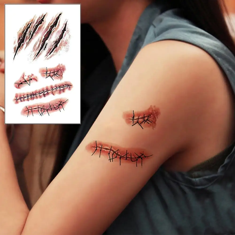 Тату-наклейка на Хэллоуин с кровавой раной 10 листов