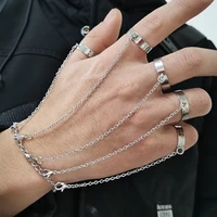 punk geometric silver color chain wrist bracelet for women men ring charm set couple fashion jewelry gifts hiphop chain rings