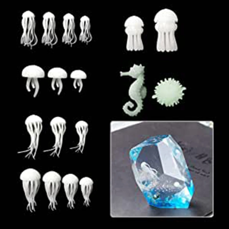

652F 18 Pcs Mini Jellyfish Resin Filler Epoxy Resin Mold Filler Seahorse Pufferfish Filling Model DIY Crafts Jewelry Making