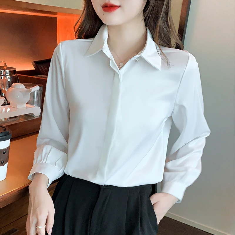 

Long Sleeve Shirt Business Clothing College Student Interview French Clavicle Top 2022 Spring Scheming Button Temperament