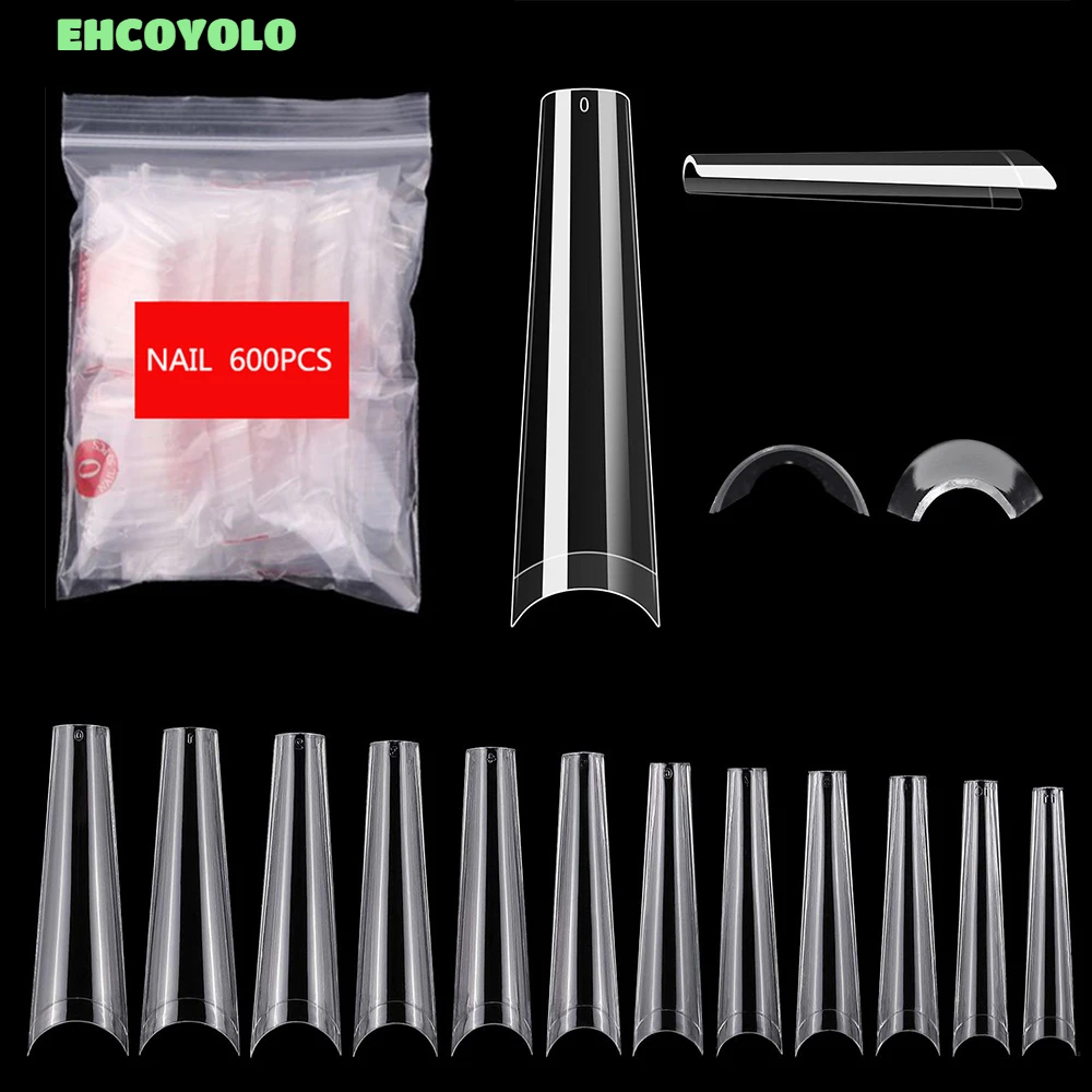 

600pcs/120pcs Extra Long Coffin C Curve Straight Nail Tips 4.3CM Half Cover French Coffin Acrylic Press On Nail Tips