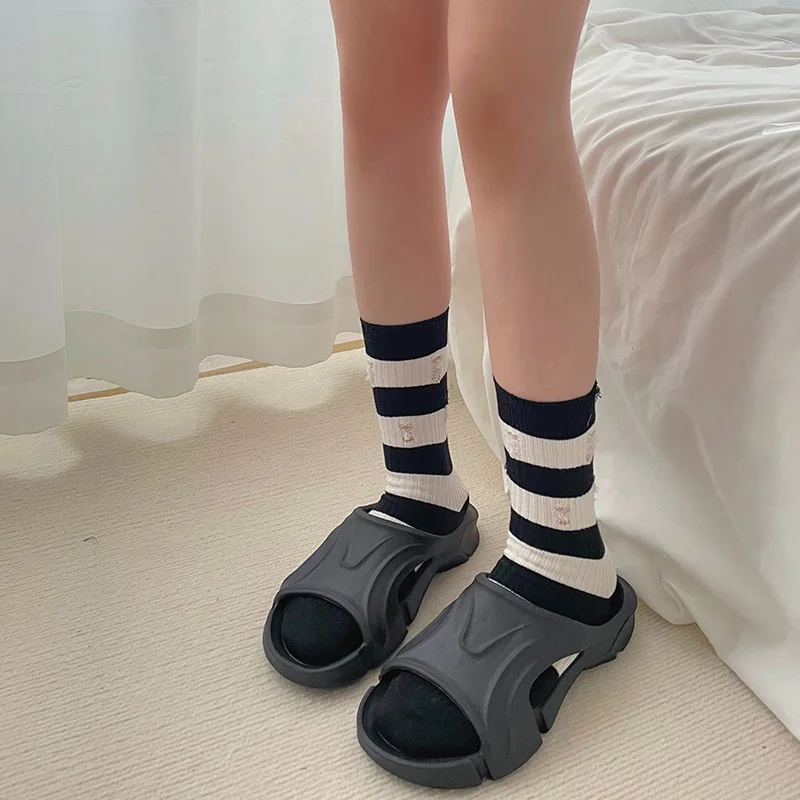 Полосатые полосатые женские носки средней длины на весну осень Ins кофейные