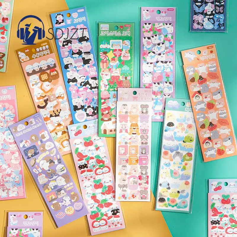 

Стикер со сверкающими мультяшными изображениями котенка для скрапбукинга, фотографий, «сделай сам», декоративная наклейка со звездами для журнала, ноутбука, альбома