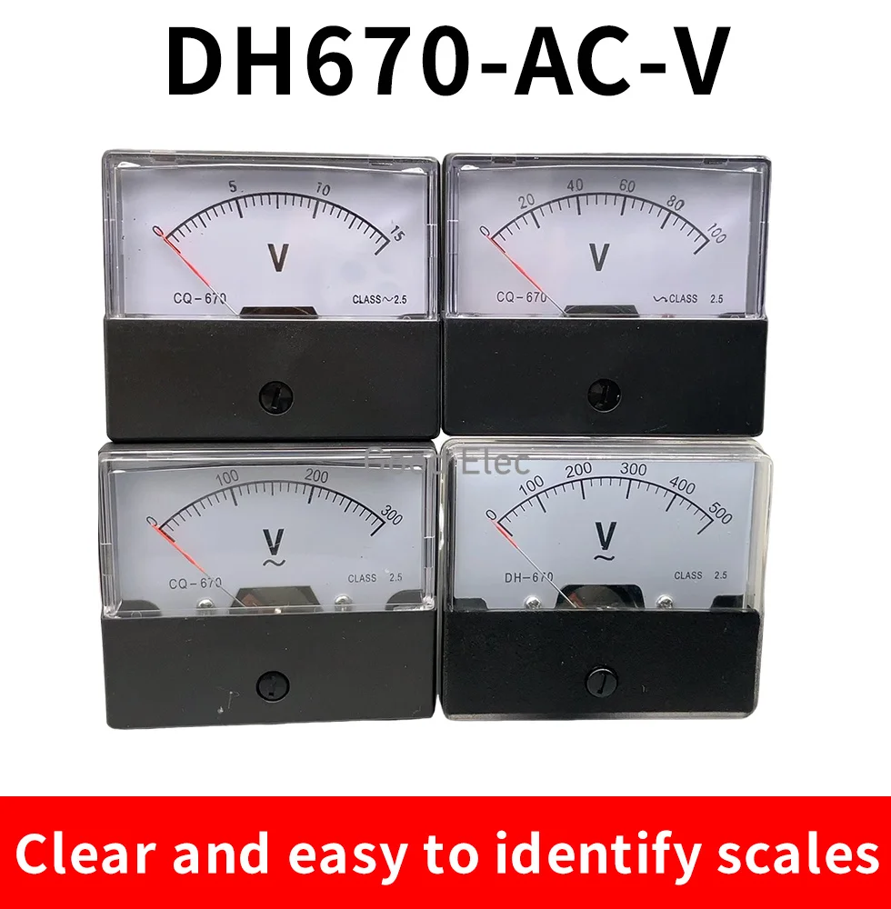 DH670 Аналоговый панельный измеритель амперметра тока Механический указатель 1-500 В
