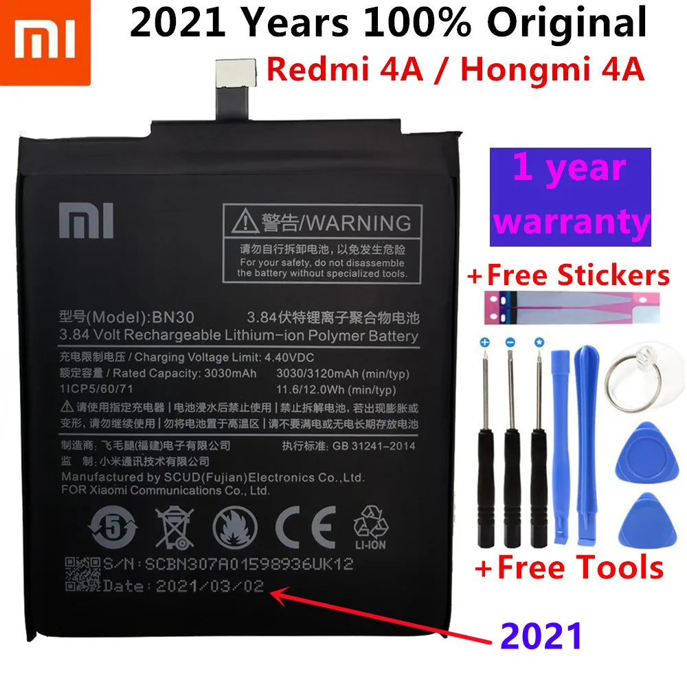 

100% Original Xiaomi BN30 bn30 Battery Xiaomi Redmi 4A Redrice Hongmi 4A Lithium Polymer Replacement Bateria Free Repair Tools