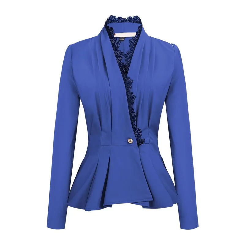 V Neck Blazer Suit Women Fashion Lace Solid Colors Single Button Slim Body Office Blazer Casual Commute Suit 2021 Spring Autumn