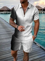 2022 summer mens tracksuit casual short sleeve zipper polo shirt shorts set for men casual streetwear short top 2 piece suit