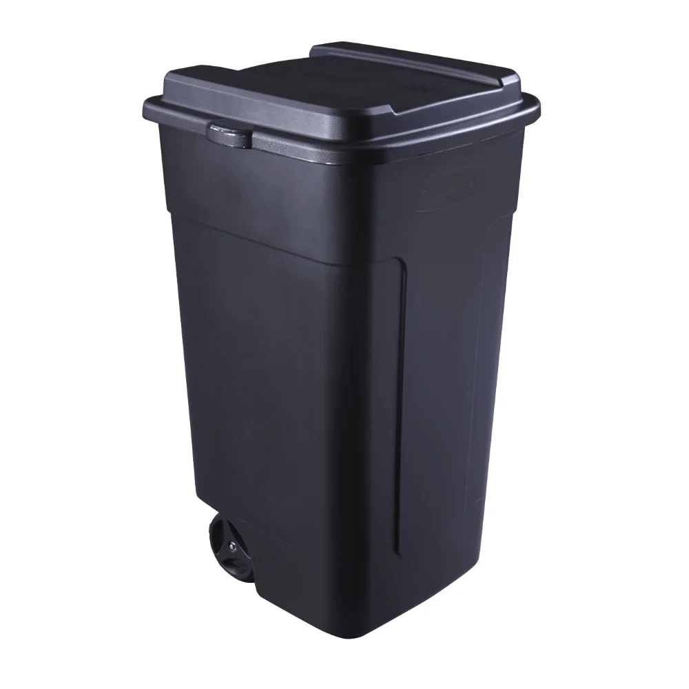 

Rubbermaid 50 Gal Roughneck Wheeled Plastic Garage Trash Can, Black 22.38 X 23.88 X 46.66 Inches