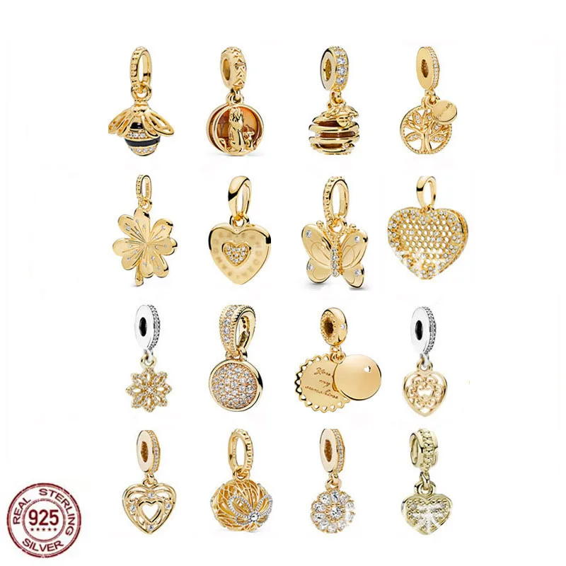 

Hot Sale 925 Sterling Silver New Gold Charm Pendant for Original Pandora Ladies Classic Bracelet Pendant Jewelry
