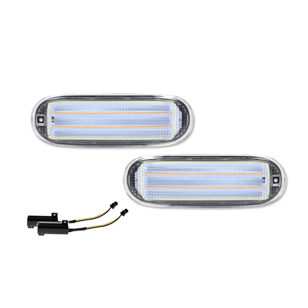 

Светодиодные указатели поворота с функцией последовательного включения (янтарный цвет) и белыми ходовыми огнями (DRL) для переднего бампера VW Volkswagen Beetle 1998-2005 гг.