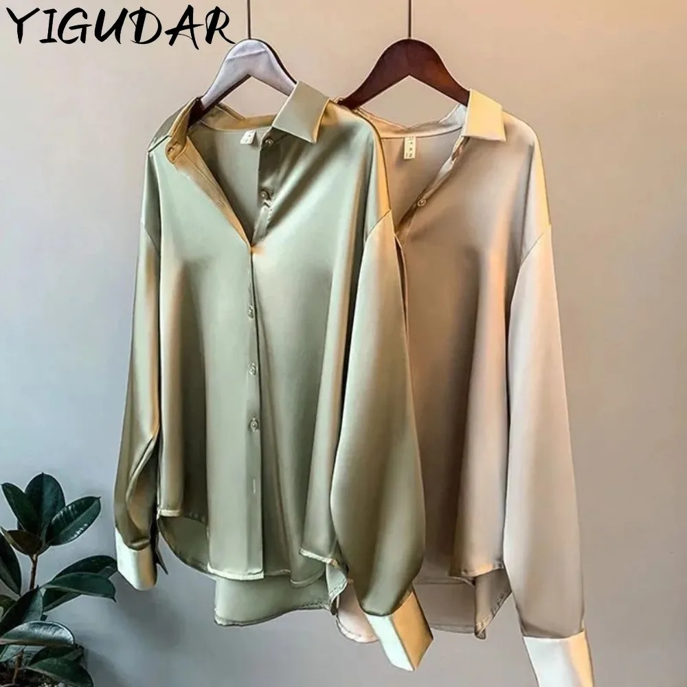 

Shirts for Women Tops Lapel Single-breasted Wide Cuffs Solid Color Elegant Draped Sense Long Sleeve Shirt Blouse Female Clothing