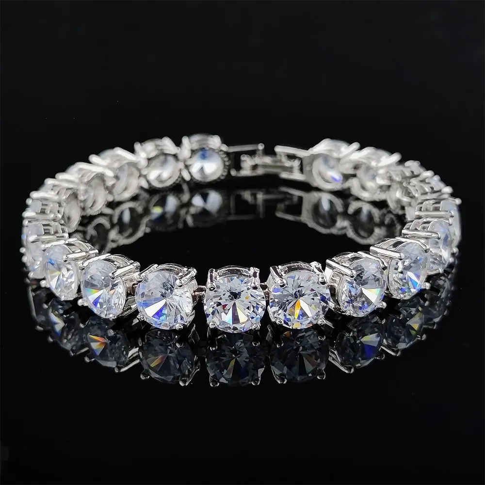 

Luxury 8mm Round Zircon silver color on hand Tennis Bracelet & Bangles For Women Jewelry Wedding Valentine's Day Gift