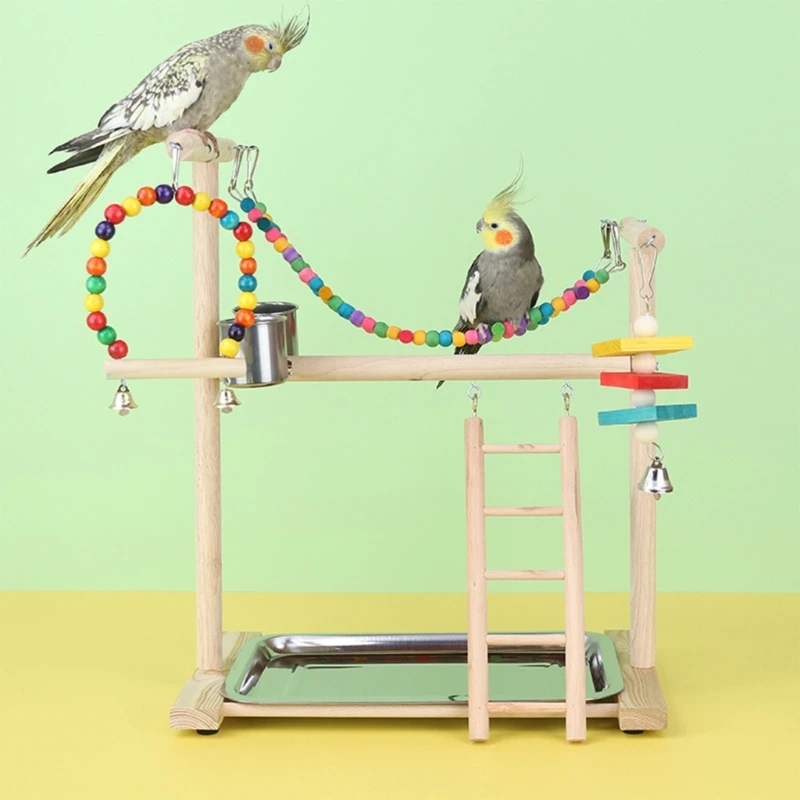 

Bird Swing, Parrots Cage Toy, Swing Bridge Training Playstand with Tray Cups Drop Shipping