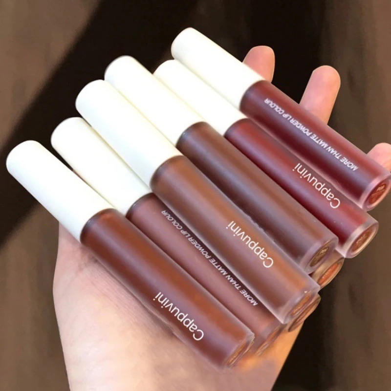 

6 Colors Lip Glaze Red Lip Tint Mud Non-stick Cup Velvet Matte Lipstick Berry Rose Lipstick Cappuvini Lip Gloss Beauty Cosmetics