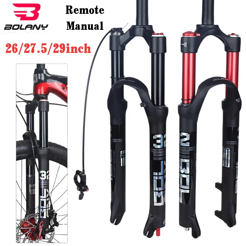 

BOLANY MTB Bike Fork Dual Air damping Bicycle Front Suspension Straight Tube 26 27.5 29 inch Magnesium Alloy Quick Release 100mm