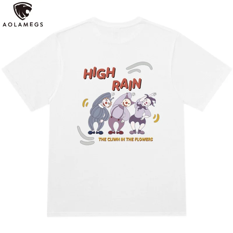 

Aolamegs Men Cartoon Funny Clown Print T-shirt Summer Japanese College Style O-Neck Baggy Cotton Tops Tee Couple Streetwear Male