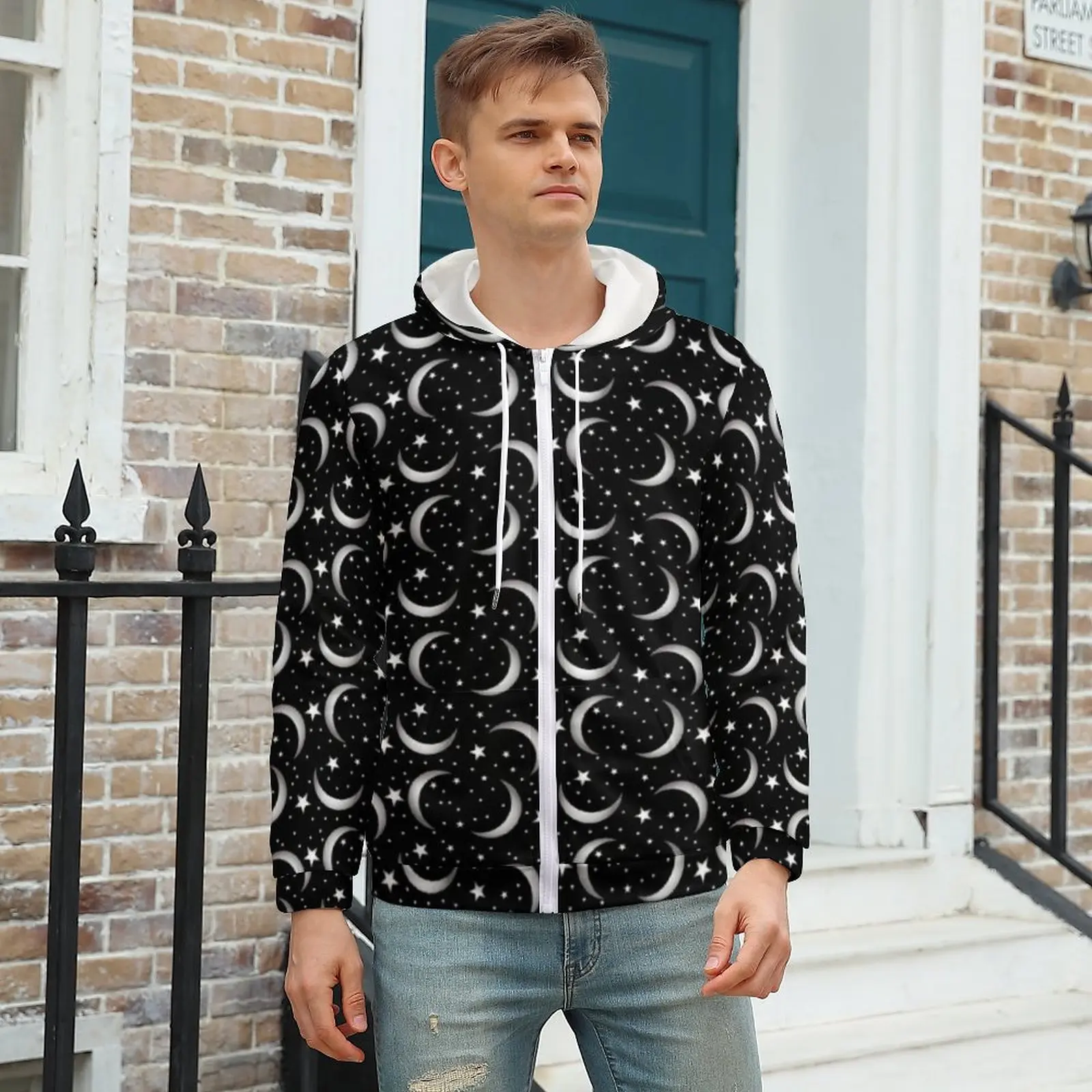 

Moon And Stars Hoodie Magical Celestial For Men Warm Hoodies Streetwear Zip Up Hoodie Plus Size