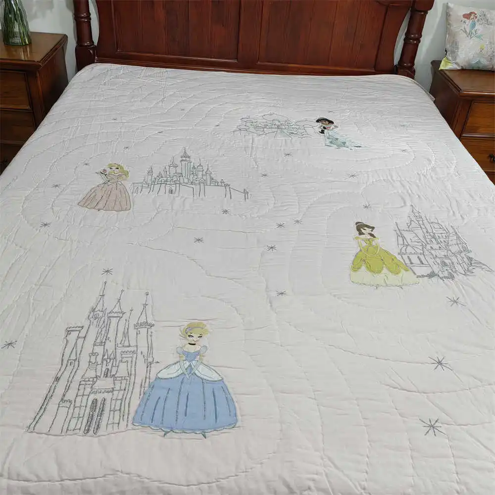 Overplus Order Pink Four Princess Pure Cotton Quilting Patch Embroidered Bed Cover Dual-Use Quilt Real Shot