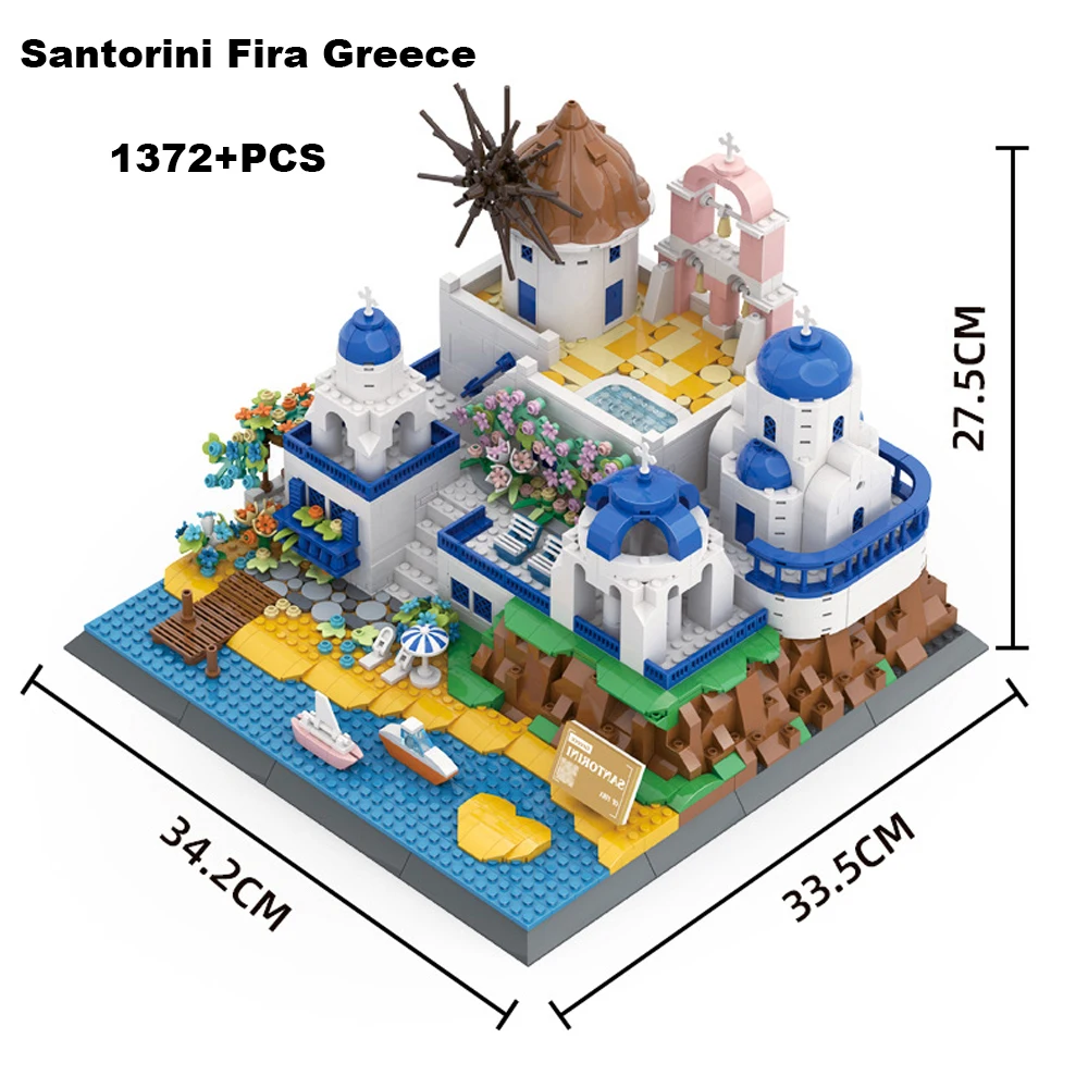 

2023 New 6230 Greece Santorini Bricks Street Scene Aegean Sea Creative Assembling Building Blocks for Kids Grils Holiday Gifts