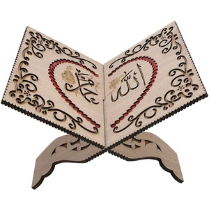 Carving Wood Retro Quran Holder Quran Book Shelf, Rhinestones Place Books For Home Decoration