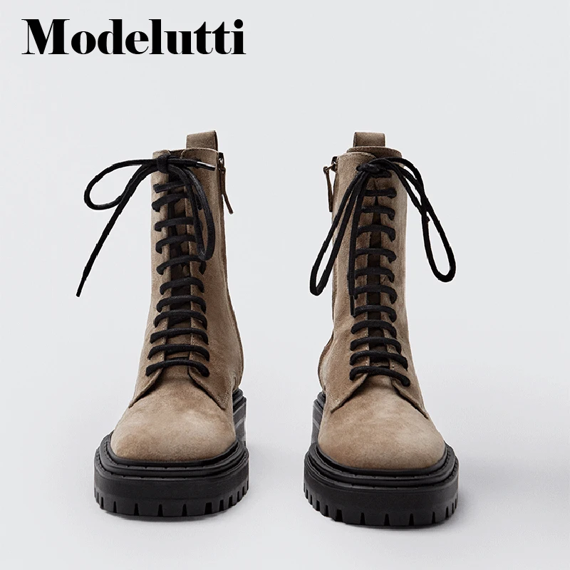 

Modelutti England High Street Vintage Side Of Zipper Cowhide Ankle Boot Winter Boots Women Shoes Woman Botas Mujer Shoes Female