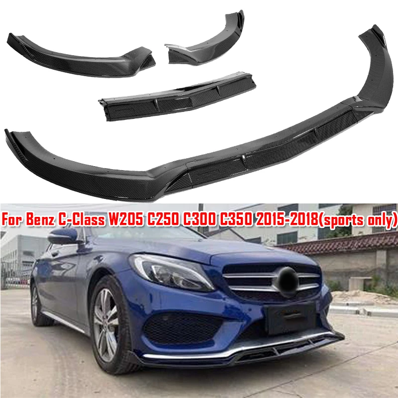 

Front Bumper Lip Splitter Car Body Kit Spoiler Carbon Fiber Look For Benz W205 C250 C300 C350 Sport 2015-2018