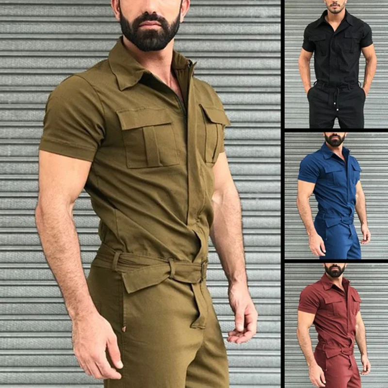 

2023 New Mens Cargo Jumpsuit Casual Onesuit Tunic Jumpsuit for Men