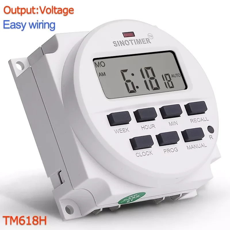 

TM618H DC 12V 24V AC 110V 120V 220V 230V Volt Voltage Output Digital 7 Days Weekly Programmable Timer Switch Time Relay Control