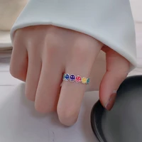 rainbow colorful smile face rings for women stainless steel silver color drop glaze enamel finger ring korean fashion jewelry