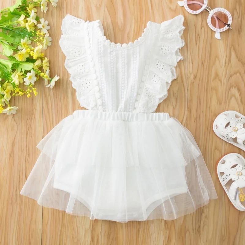 

Toddler Summer Clothes Set Cute Lace Solid Baby Rompers Clothing Onesie Baby Crawl Suit Mesh Wrap Fart Clothes