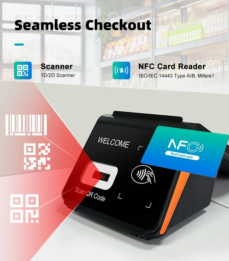 Вертикальный экран 8-дюймовый POS-терминал Android 12 с принтером 58/80 мм 3G+16G Loyverse POS 4G WIFI
